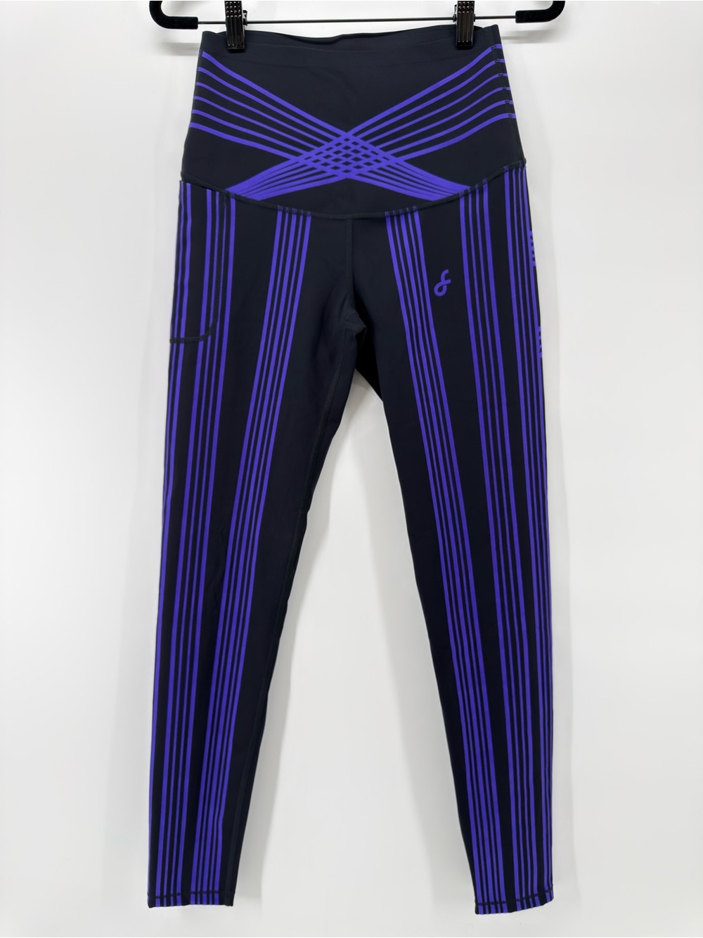 Fanka Body Sculpt Side Pocket full Length Compression Leggings M Black Purple